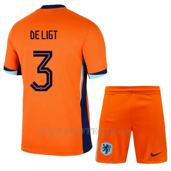 Maglia Paesi Bassi Matthijs de Ligt 3 Bambino Gara Home Euro 2024