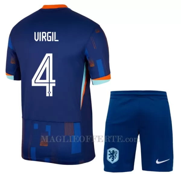 Maglia Paesi Bassi Virgil van Dijk 4 Bambino Gara Away Euro 2024