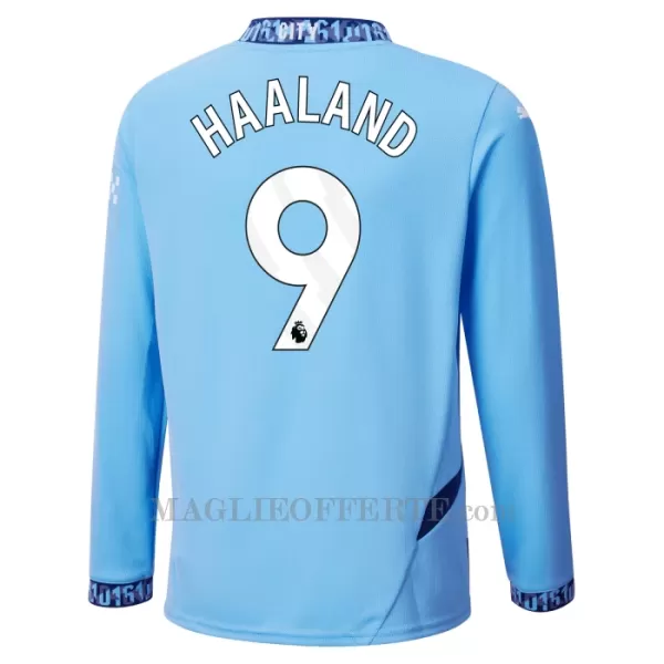 Maglia Manchester City Erling Haaland 9 Gara Home 2024/25 Maniche Lunghe