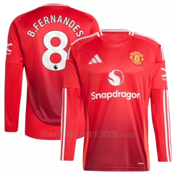 Maglia Manchester United Bruno Fernandes 8 Gara Home 2024/25 Maniche Lunghe