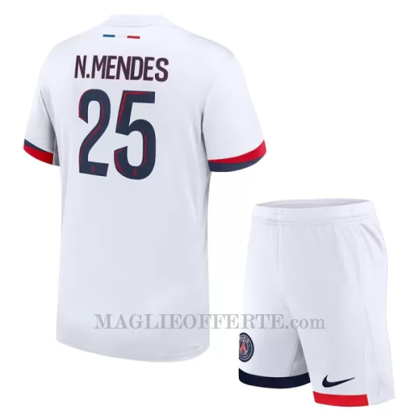 Maglia Paris Saint-Germain Nuno Mendes 25 Bambino Gara Away 2024/25